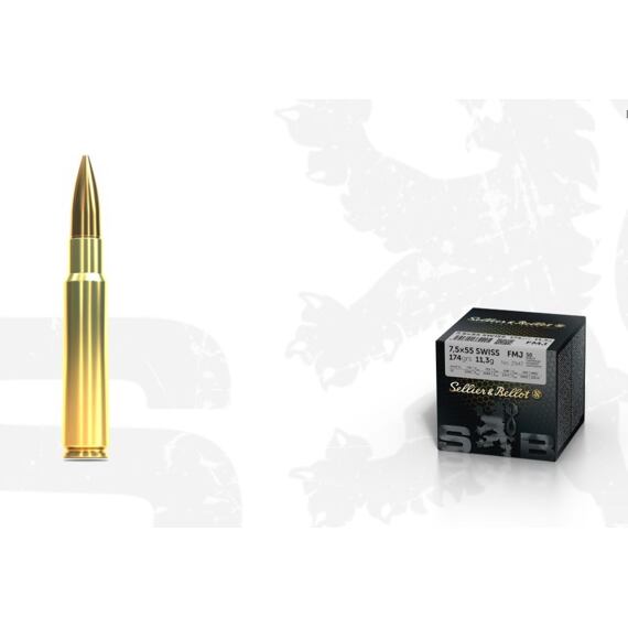 Kulový náboj SB 7,5x55Swiss FMJ 174grs 11,3g (50ks)