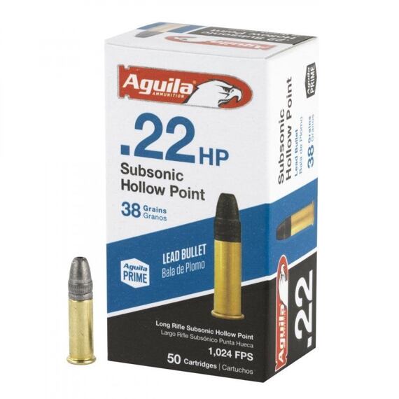 Malorážkový náboj Aguila .22LR Subsonic Hollow Point, LRN HP 38grs, Vo-312 m/s